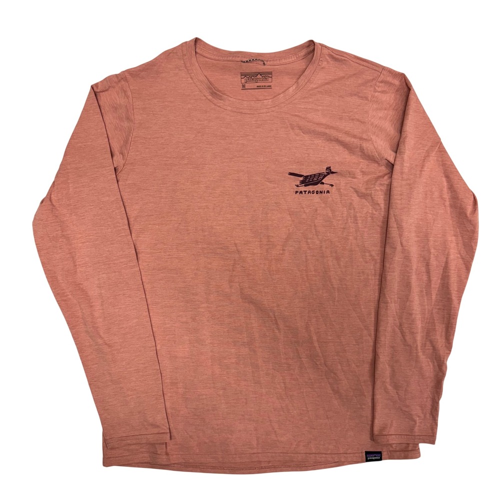 Patagonia Mens M Unpave The Roads Trail Running Long Sleeve Shirt Orange Heather